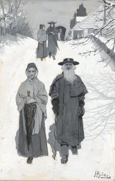 The Dunkers - Going to Meeting、Harper に掲載されたイラストのドローイング 作： Howard Pyle
