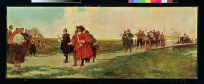 ニュージャージーのカーテレット上陸（キャンバスに油彩） 作： Howard Pyle