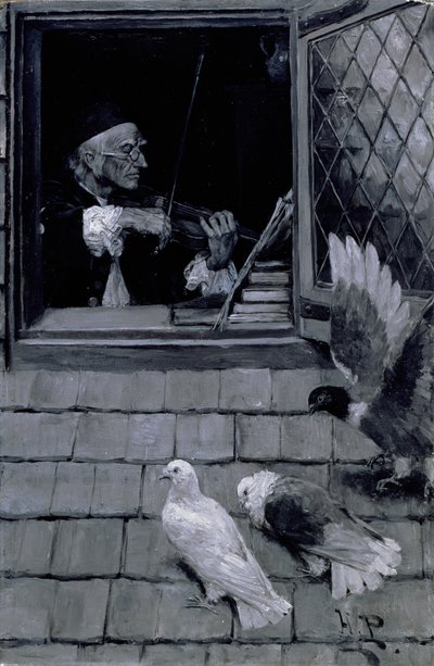 オールドバイオリン、1894年（キャンバスに油彩、グリザイユ） 作： Howard Pyle