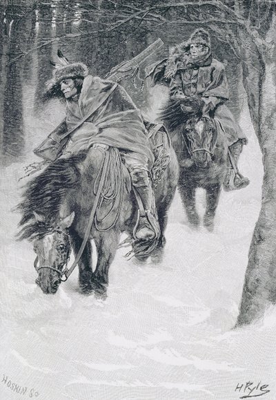 フロンティアデイズの旅、エドマンドカークの「クリーブランドの街」のイラスト、パブ。ハーパーの雑誌で、1886 作： Howard Pyle