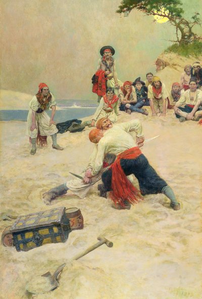 ハーパーズ マンスリー マガジンに掲載された「The Buccaneers」より、Which Shall Be Captain? 作： Howard Pyle