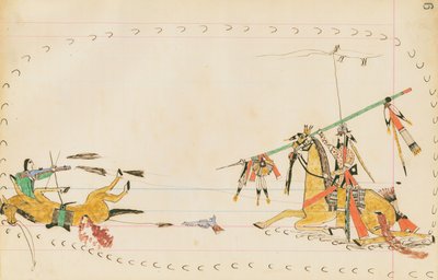 ハウリングウルフともう一人の戦士、1874-75（元帳にペン、インク、トイレ） 作： Howling Wolf