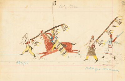 オーセージ、ビッグノーズ、オーセージウーマン、1874-75（ペン、台帳のインクとトイレ） 作： Howling Wolf
