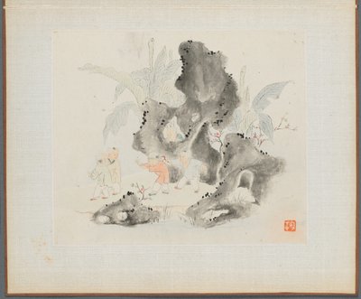 古詩を題材にした山水画帖 岩林で遊ぶ子供たち 作： Hua Yan