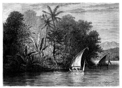19世紀のインドネシア、セレベスでの光景。 作： Hubert Clerget