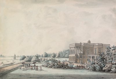1797年以降、カルカッタのフーグリー川のほとりにあるテインマス夫人の庭の家 作： Hubert Cornish