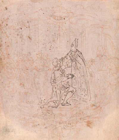 口絵のデザイン：名誉を与える司教、カルトゥーシュ内のシーン 作： Hubert Francois Gravelot