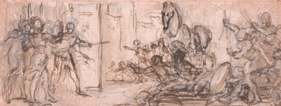 彫刻のデザイン: トロイの木馬とトロイの戦い 作： Hubert Francois Gravelot