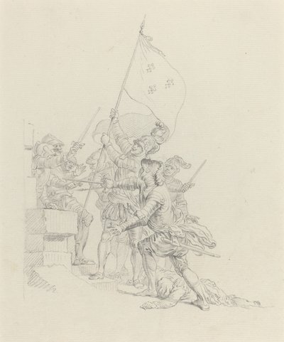 彼は立ち上がる：彼は勝利を収めた手ですでに持っている... 作： Hubert Francois Gravelot