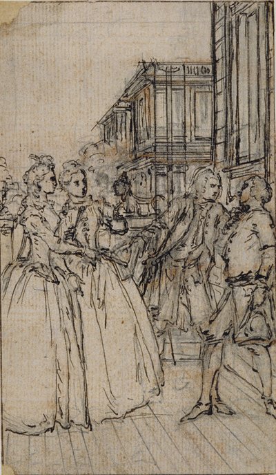 通りにいる 2 人の淑女と 2 人の紳士の文学的な挿絵 作： Hubert Francois Gravelot