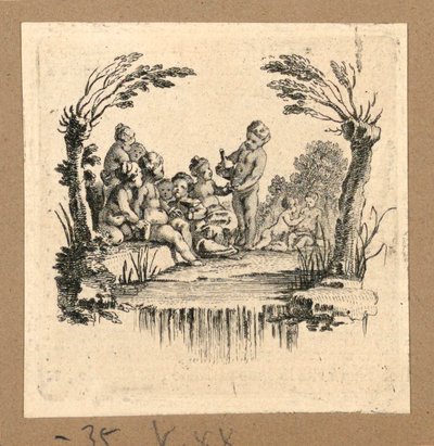 プリント、酒を飲む子供たち 作： Hubert Francois Gravelot