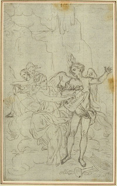 習作：ルカンの "ラ・ファルサール "のためのヴィネット-口絵 作： Hubert Francois Gravelot