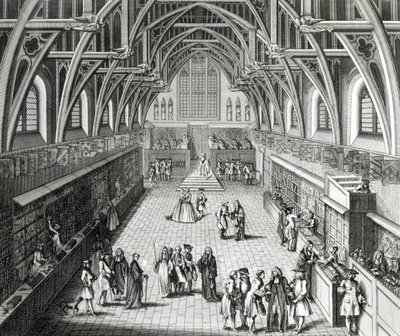 ウェストミンスターホール、学期の最初の日、風刺的な詩、C。モズレーにより1797年に彫刻 作： Hubert Francois Gravelot