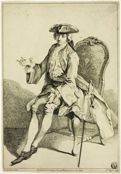 座っている若い領主 作： Hubert Francois Gravelot