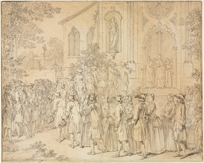 教会に入る行列、1700年代。 作： Hubert François Bourguignon Gravelot