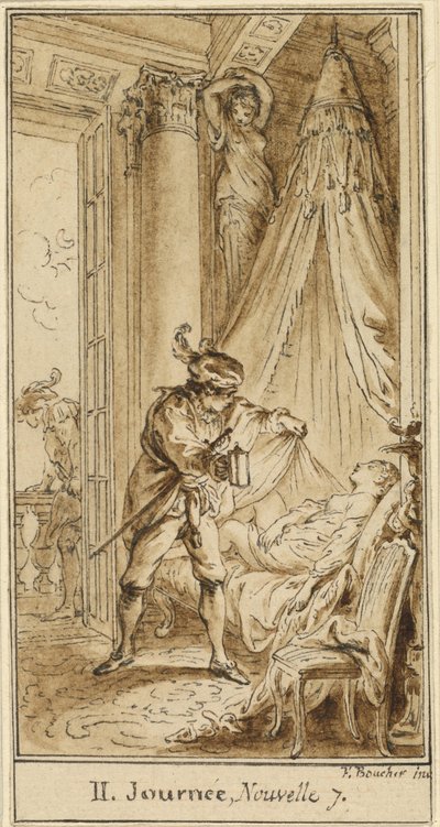 二日目 第七話 眠り姫アラティエルに想いを馳せるアテネ公爵 作： Hubert François Gravelot after François Boucher
