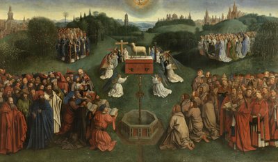 Kopio The Adoration of the Mystic Lamb, Gentin alttaritaulusta, keskipaneelin alapuoli (öljy paneelissa) 作： Hubert & Jan van (1390 1441) (after) Eyck