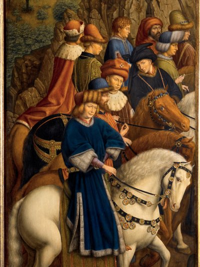 公正な裁判官の詳細、ゲントの祭壇画の左下のパネル 作： Hubert & Jan van (1390 1441) (after) Eyck