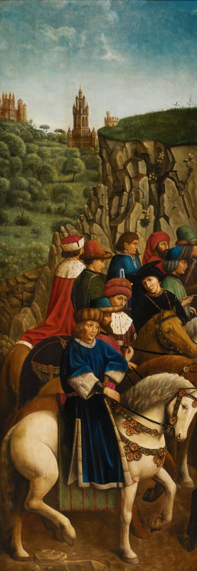 公正な裁判官、ゲントの祭壇画の左下のパネル 作： Hubert & Jan van (1390 1441) (after) Eyck