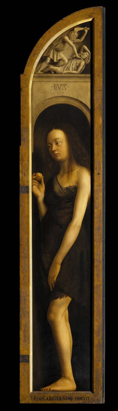 イヴ、ゲントの祭壇画の右翼のパネルの複製 (パネルに油彩) (472324 を参照) 作： Hubert & Jan van (1390 1441) (after) Eyck
