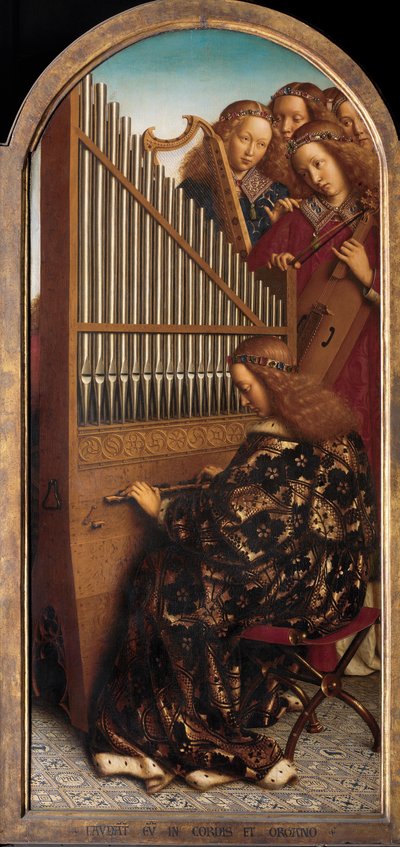 ゲントの祭壇画からの聖セシリアと天使の音楽家 作： Hubert & Jan van (1390 1441) Eyck