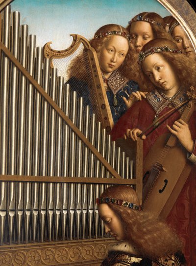 ゲントの祭壇画からの聖セシリアと天使の音楽家 作： Hubert & Jan van (1390 1441) Eyck