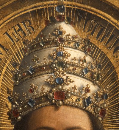 父なる神の詳細、ゲントの祭壇画の中央パネル（パネルに油彩） 作： Hubert & Jan van (1390 1441) Eyck