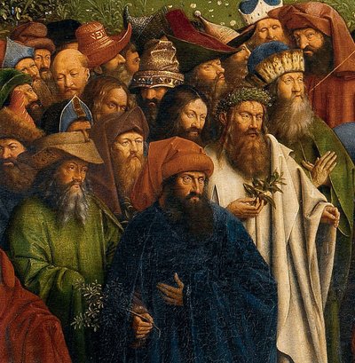 Yksityiskohta Mystisen Karitsan palvonnasta, Gentin alttaritaulusta, keskipaneelin alaosa 作： Hubert & Jan van (1390 1441) Eyck