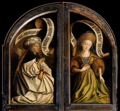 エリュトラのシビルとクマのシビル、ゲントの祭壇画の左翼の外側から 作： Hubert & Jan van (1390 1441) Eyck