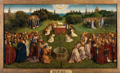 ゲントの祭壇画からの神秘的な子羊の崇拝、中央パネルの下半分 作： Hubert & Jan van (1390 1441) Eyck