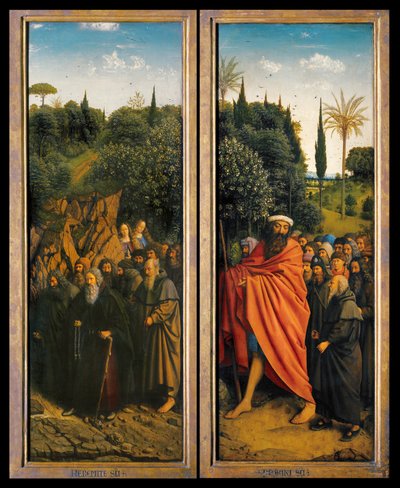 ゲントの祭壇画の右側から聖クリストファーに導かれる隠者と巡礼者 作： Hubert & Jan van (1390 1441) Eyck