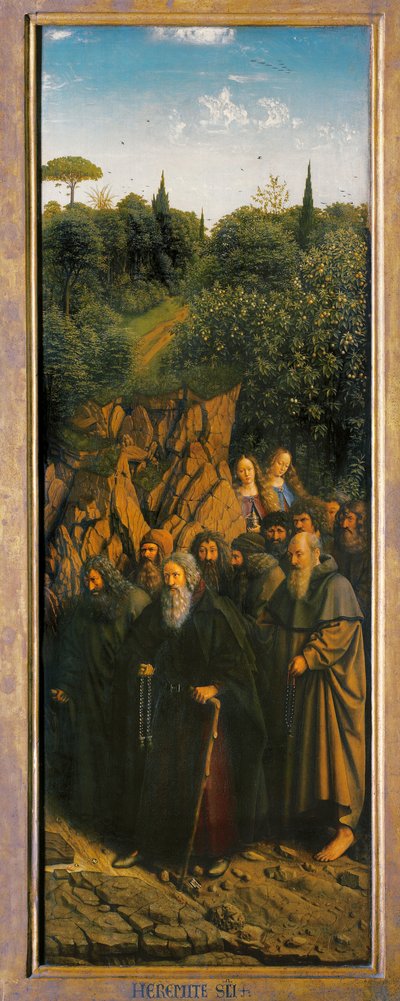 ゲントの祭壇画の右側から見た隠者たち 作： Hubert & Jan van (1390 1441) Eyck