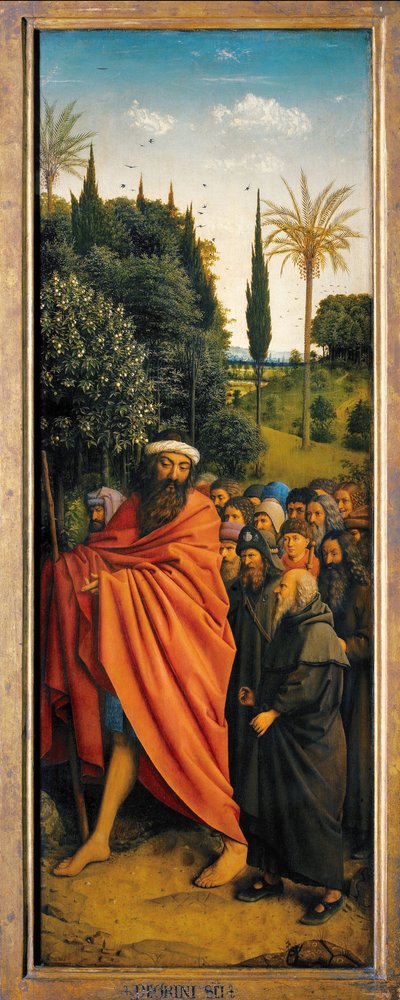 ゲントの祭壇画の右側から聖クリストファーに導かれる巡礼者たち 作： Hubert & Jan van (1390 1441) Eyck
