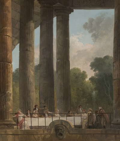 寺院の廃墟での宴会、1795 作： Hubert Robert