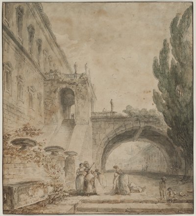 アーチ橋のある宮殿 (ローマの別荘) 作： Hubert Robert