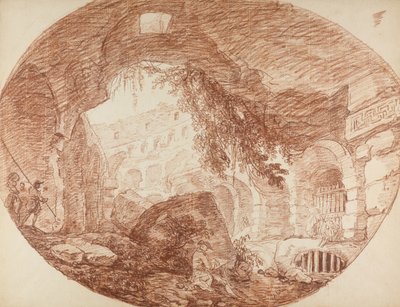 コロッセオの廃墟に座っている芸術家、1759年頃 作： Hubert Robert