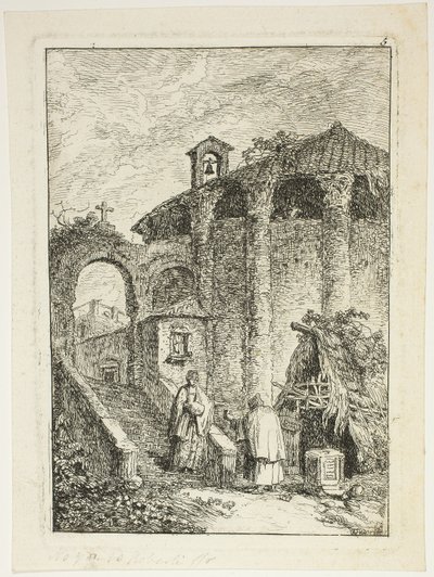 エンシェント テンプル、『ローマの夕べ』のプレート 5 作： Hubert Robert