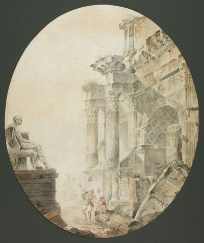 コンスタンティヌスの凱旋門とネロの像 作： Hubert Robert