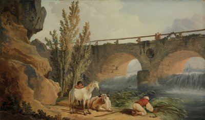 カスケードに架かる橋。 作： Hubert Robert