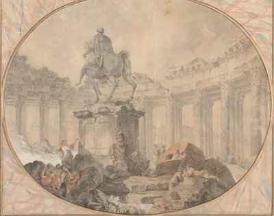 マルクス・アウレリウスの騎馬像、1757年。 作： Hubert Robert