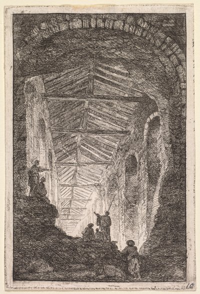 ローマの夜：アンティークギャラリー、1763-1764。 作： Hubert Robert