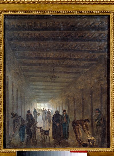 フランス革命"Les corridors de la prison Saint Lazare en 1793" ユベール・ロベール(1733-1808)の絵画 1793年 日。0.4x0.32 m パリ、カルナヴァレ美術館 作： Hubert Robert