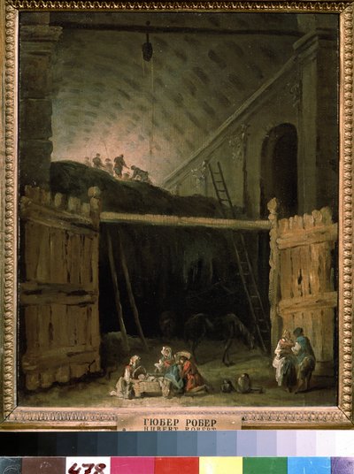 大聖堂の干し草の納屋。 ヒューバート ロベール (1733-1808) による絵画、キャンバスに油彩、1790 年頃、フランスの芸術。 州立 A. プーシキン美術館、モスクワ。 作： Hubert Robert