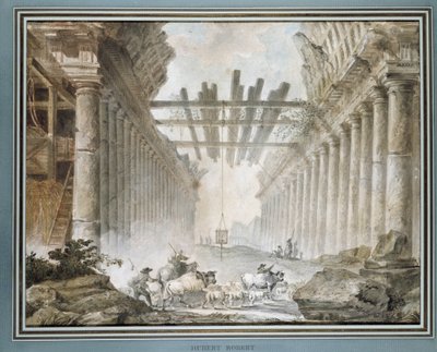 絵画寺院跡の群れ（油彩・キャンバス 作： Hubert Robert