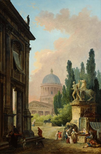 モンテ カヴァッロの馬の調教師とローマの想像図 作： Hubert Robert