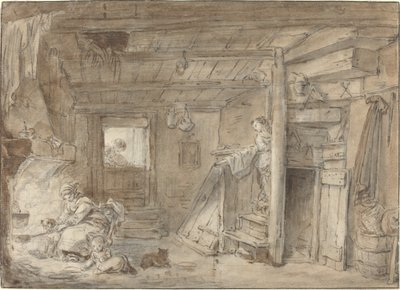 数字のある農家の内部 作： Hubert Robert
