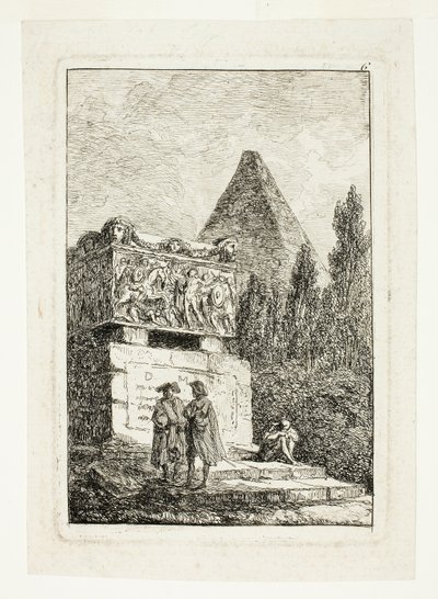 ピラミッドと石棺のある風景、『ローマ・ソワレ』より6枚目 作： Hubert Robert