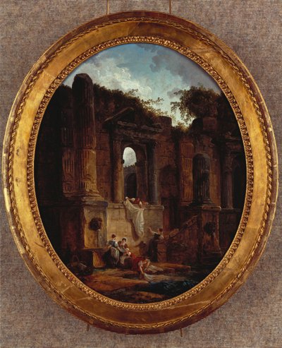 廃墟のある風景（キャンバスに油彩） 作： Hubert Robert