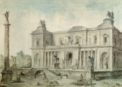 ルミュゼデアンティーク、1800年頃（チョーク、ペン、インク、紙にトイレ） 作： Hubert Robert