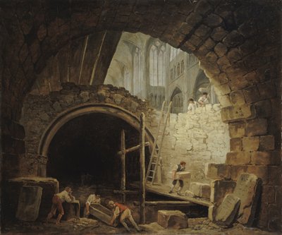 1793 年 10 月、サン ドニ大聖堂の王家の墓の略奪。 1793年。 作： Hubert Robert
